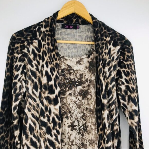 Cristina Women's Leopard Animal Print Sweater Cardigan Women Size M/L - Picture 11 of 14